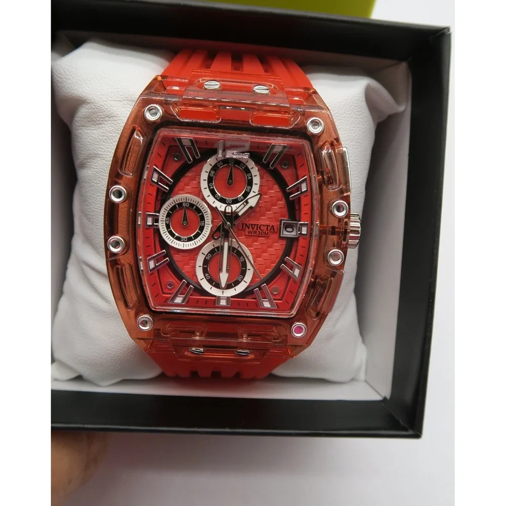 Invicta S1 Rally Mens Chronograph Watch 42mm Red Translucent Case 70142 New